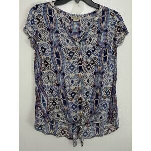Lucky Brand Multicolor Cap Sleeve Abstract Top Size M